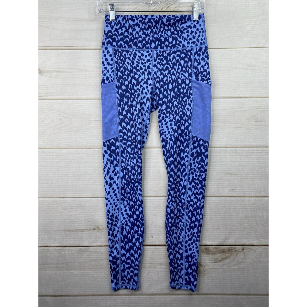 Fabletics PowerHold Leggings S Blue Animal Print Leg Pockets High Rise Skinny